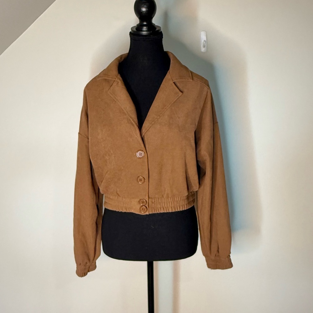 HYFVE Brown Crop Jacket Oversized Button Closure Streetwear Size Small - Picture 8 of 11